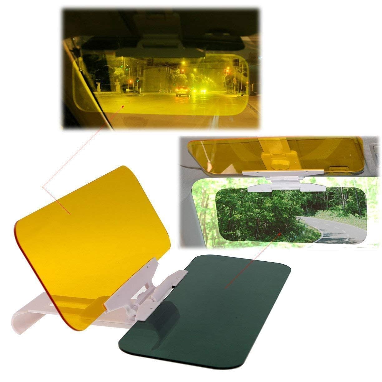 Car Day and Night Anti-Glare Visor 2 in 1 Automobile Sun Anti-UV Block Visor Non Glare Anti-Dazzle Sunshade Mirror Goggles Shield for Car Windshield