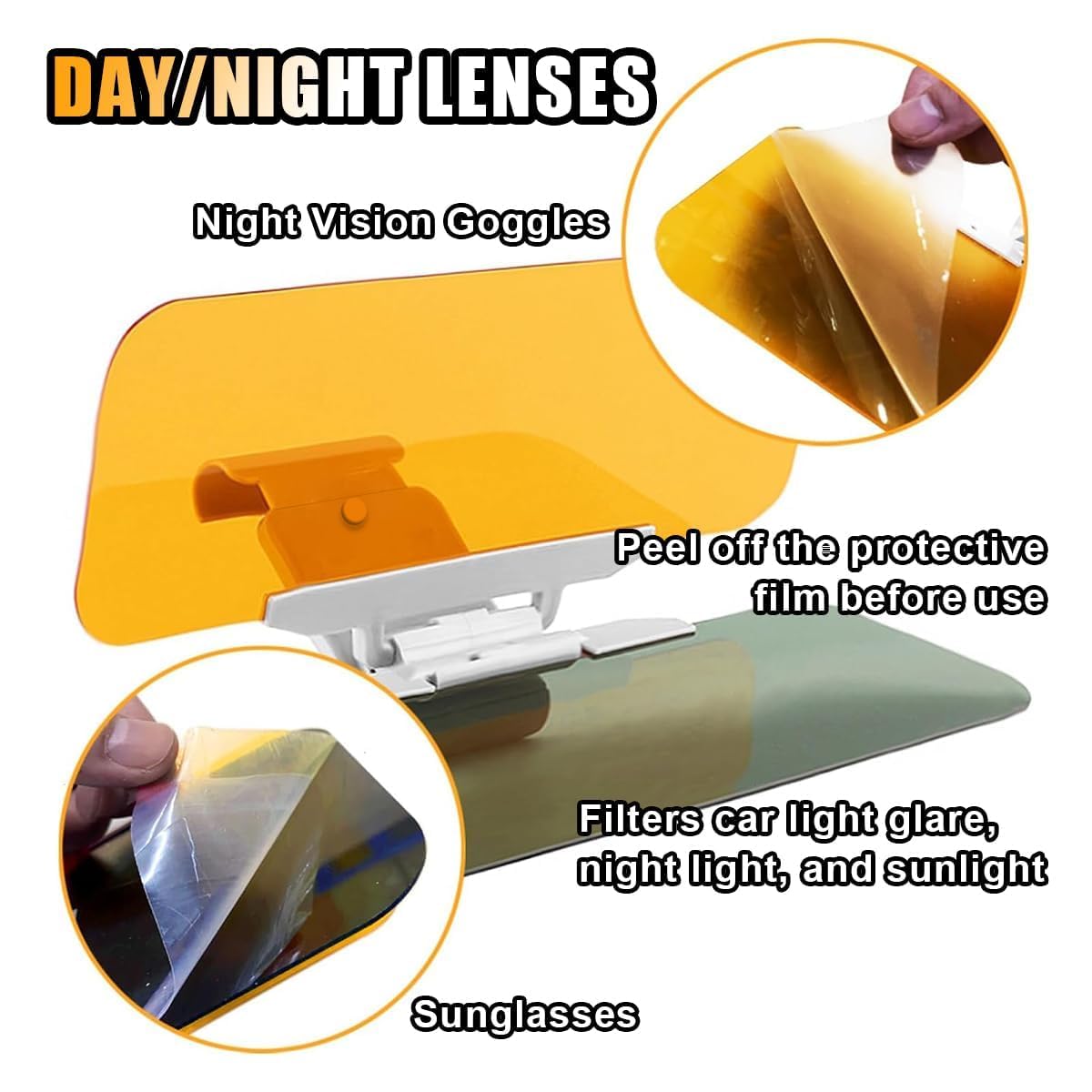 Car Day and Night Anti-Glare Visor 2 in 1 Automobile Sun Anti-UV Block Visor Non Glare Anti-Dazzle Sunshade Mirror Goggles Shield for Car Windshield