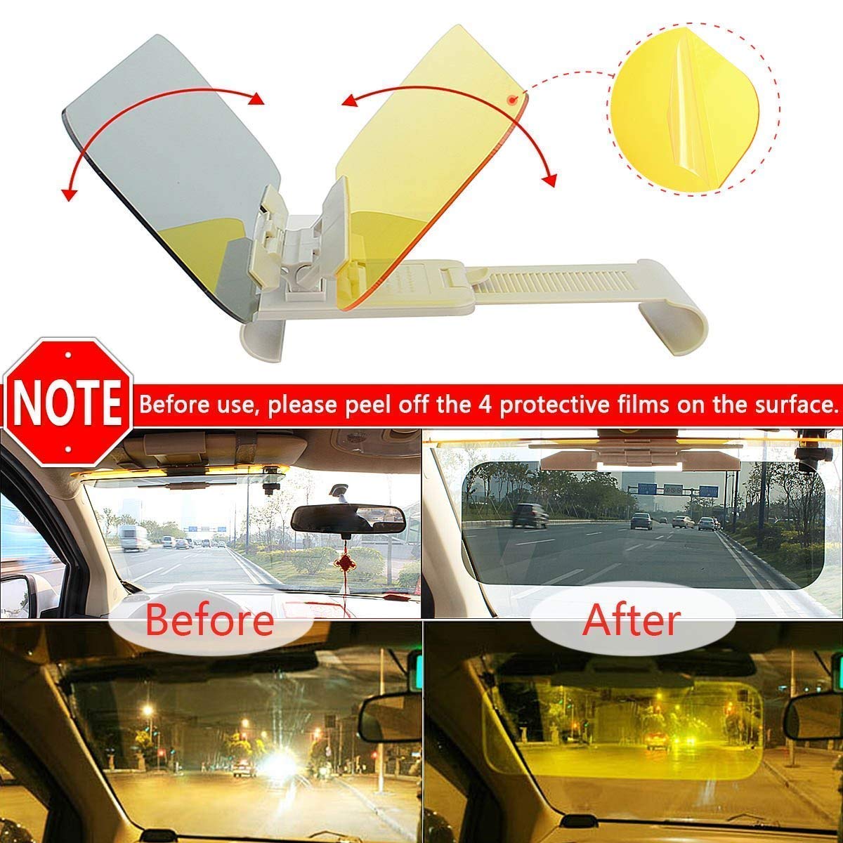 Car Day and Night Anti-Glare Visor 2 in 1 Automobile Sun Anti-UV Block Visor Non Glare Anti-Dazzle Sunshade Mirror Goggles Shield for Car Windshield