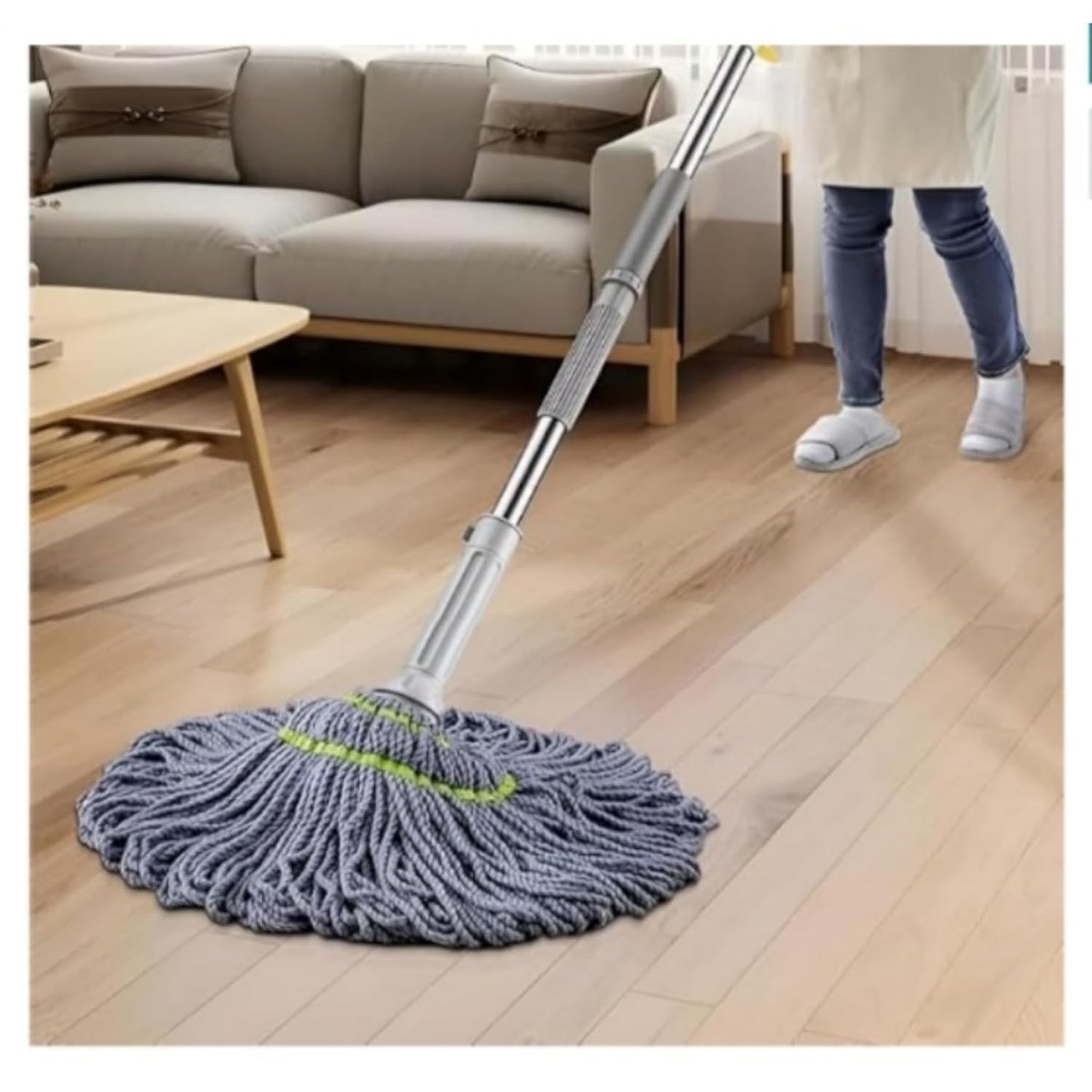 2 in 1 Dehydrated Mop, Self-Wringing Twist Mops for Floor Cleaning, 360 Degree Spin Round Wall Cleaning Mop
